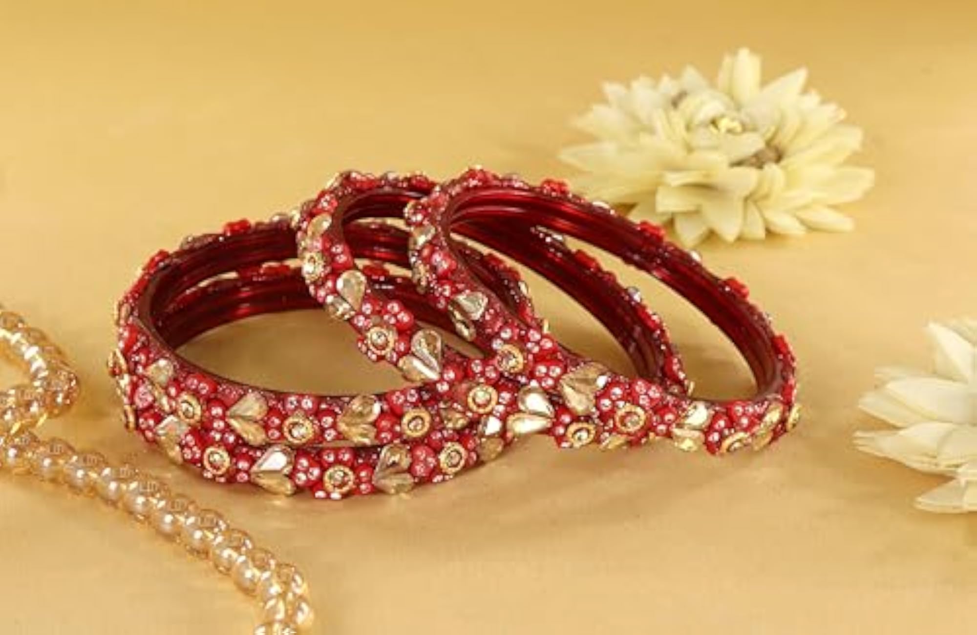 4pc Stylish Glass Kada Bangle Set with Zircon Gemstones